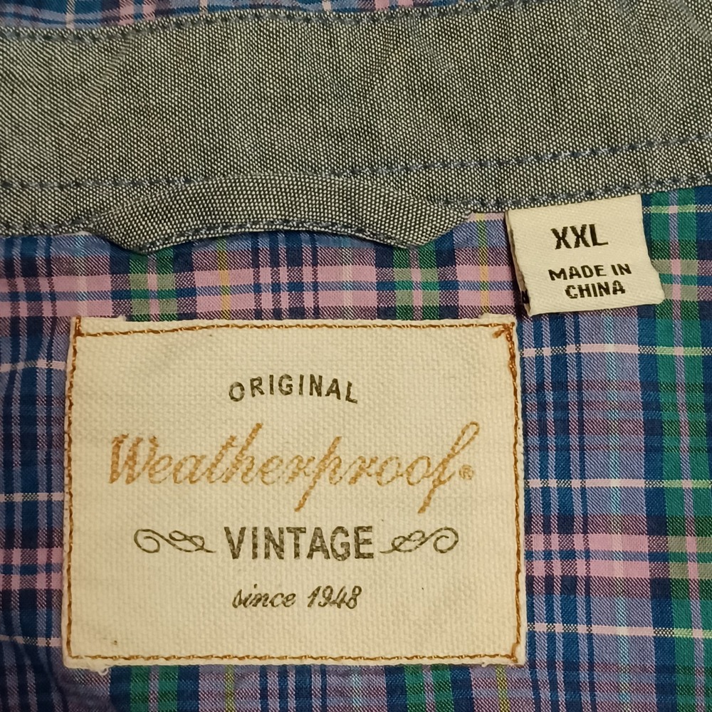 Weatherproof Shirt Mens XXL Blue Plaid Vintage Short Sleeve Button Down Pocket - Picture 2 of 13